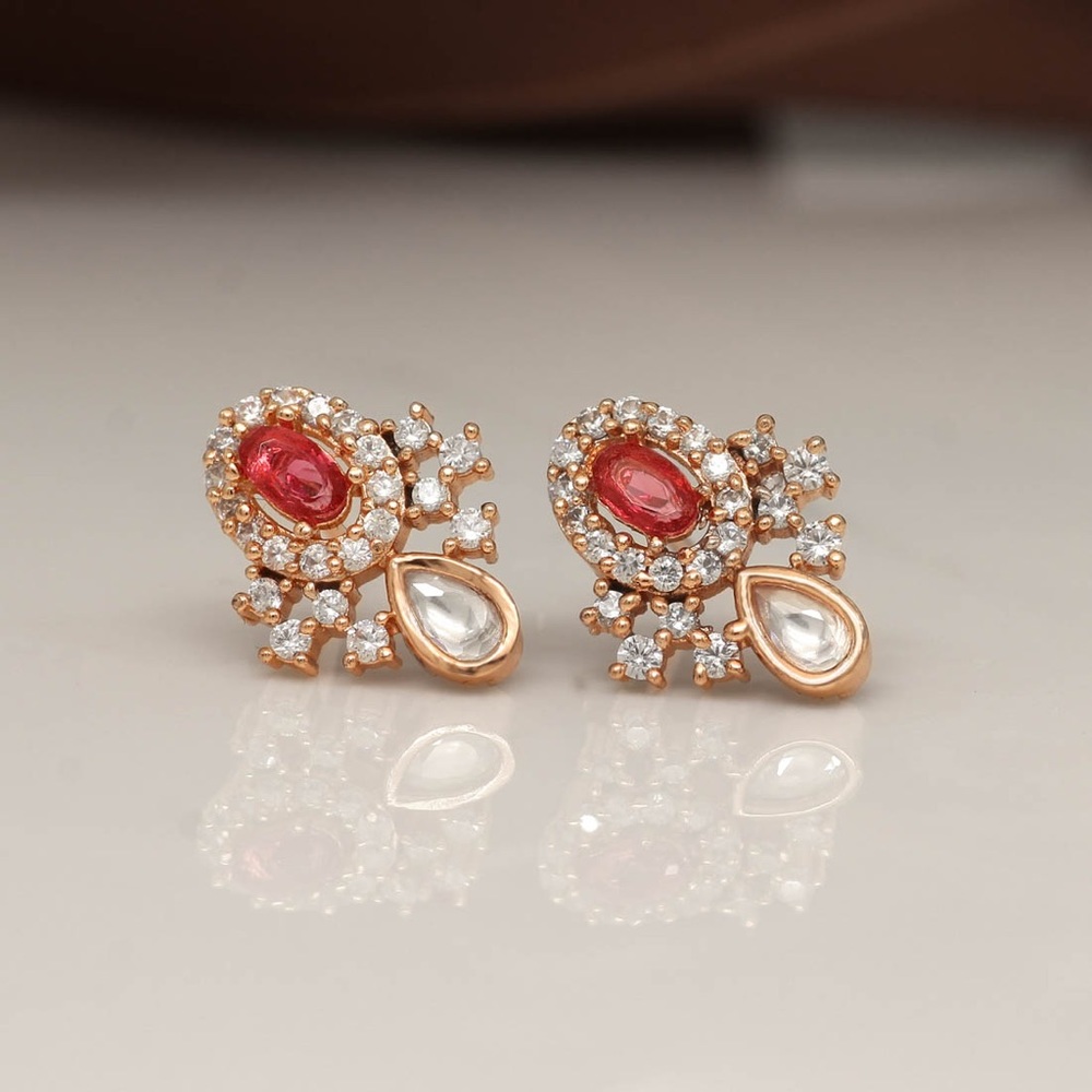 American Diamond Rose Gold Studs Red, Green, Blue